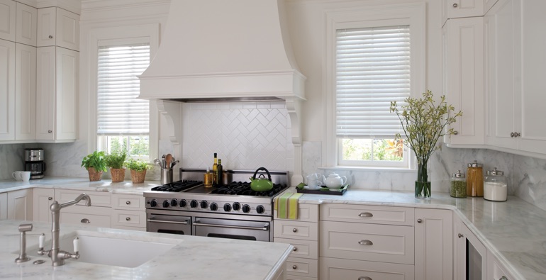 Bluff City kitchen white blinds